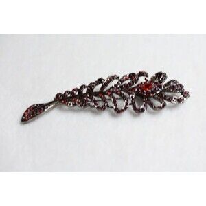 Stunning 1960's Black Metal Red Rhinestone Glam Statement Leaf Like New Brooch